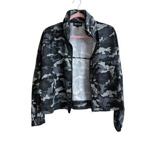 Mom  Squad Clothing Cropped Camo Jacket M W/hidden Hood Grey